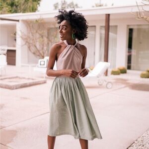 Gal Meets Glam Alma Brown and Green Gingham Halter Dress Women’s Size 6